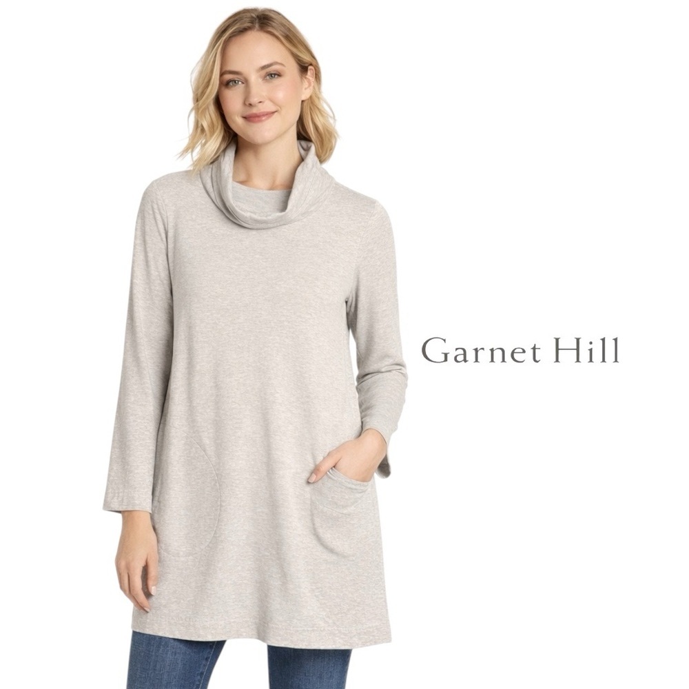 Garnet Hill Gray Long Sleeve Cowl Neck Tunic Top Women Size XS Cotton Blend